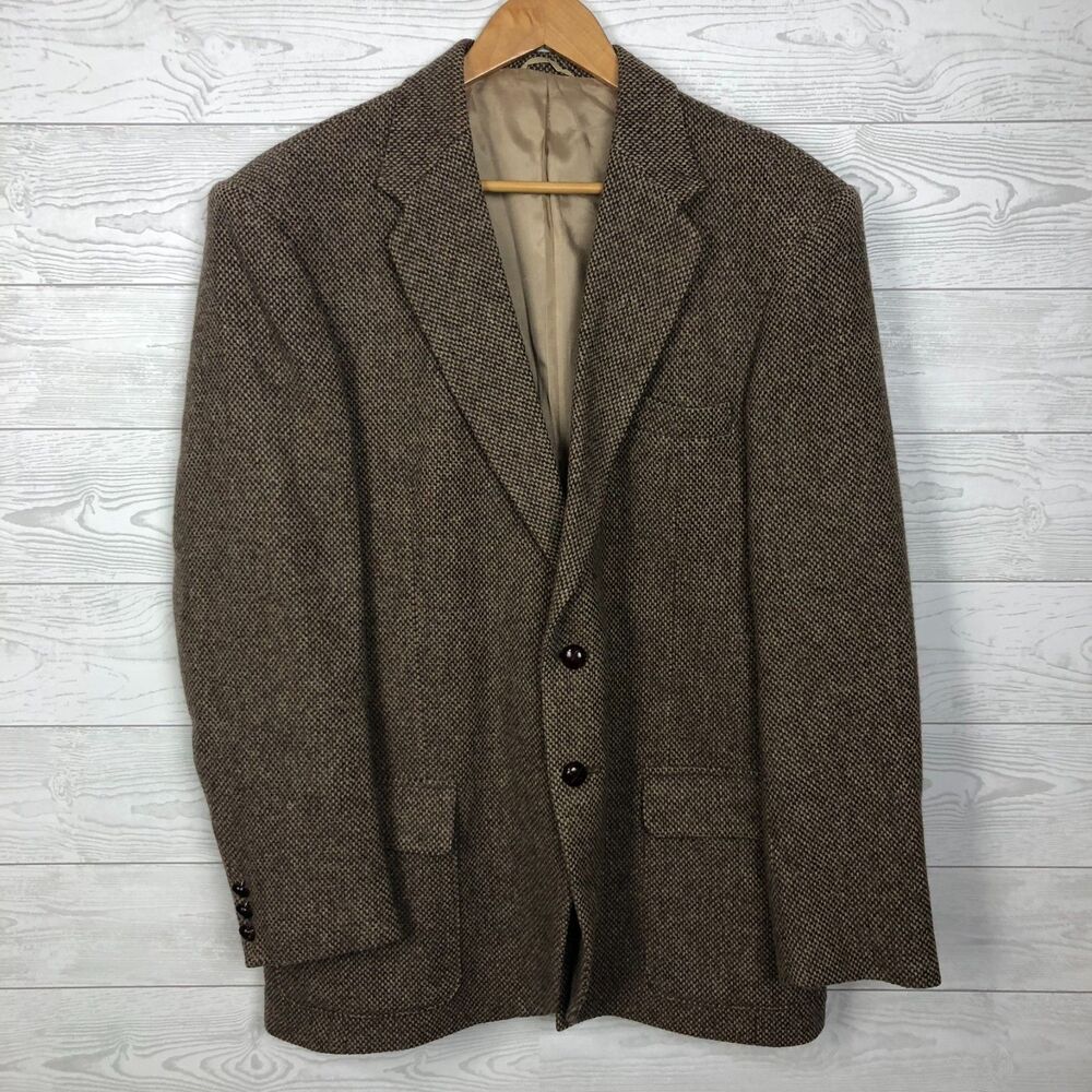 Woff by Farah Men's 44 LONG Herringbone Tweed Sport Coat Brown 100% Pure Wool